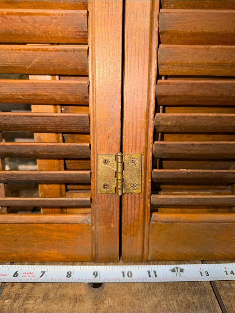 Vintage Wooden Louvered Window Shutters - Warm Brown Miniature Pair Rustic